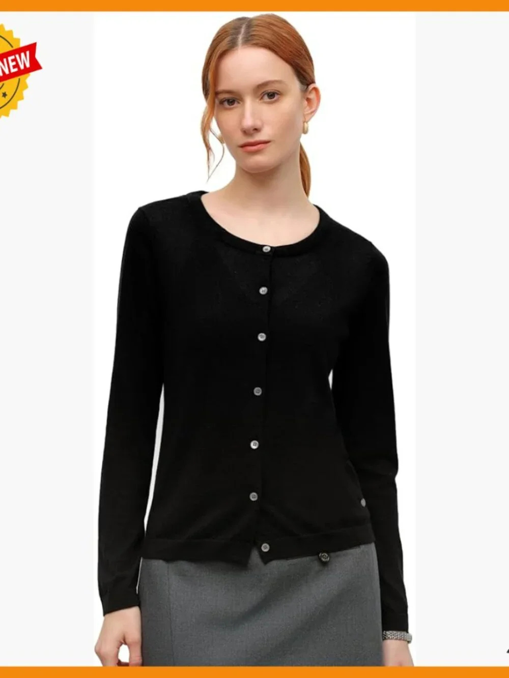 Luxury Cashmere Silk Cardigan, Crew Neck Button Front Fine Knit Sweater